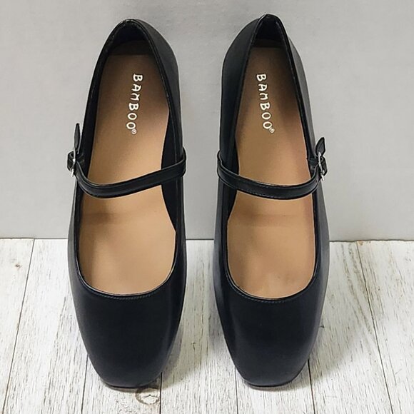 New Women Black Square Toe Mary Jane Ballet Flats - Picture 5 of 5